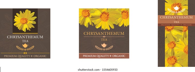 Set of vector label with chrysanthemum tea.