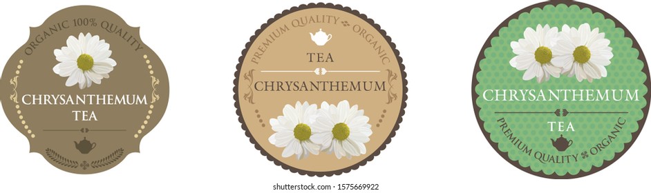 Set of vector label with chrysanthemum tea.