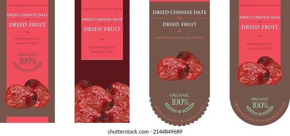 Set of vector label with date Jujube Dried.