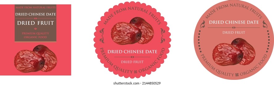 Set of vector label with date Jujube Dried.