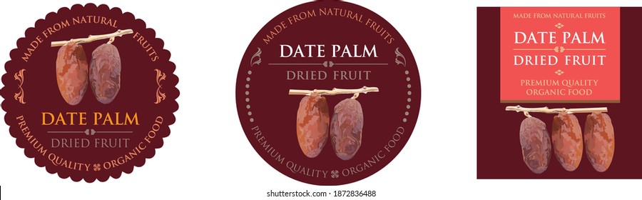 Set of vector label with date palm dried.