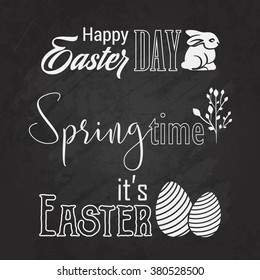 Set of vector label elements of easter holiday on blackboard background. Perfect as template for greeting card
