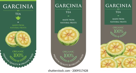 Set of vector label with garcinia tea.