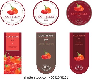 Set of vector label with goji berry jam.