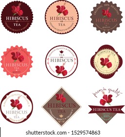 Conjunto de etiquetas vectoriales con té de hibisco.