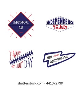 Set of vector label Independence day of the United States, 4th of July greeting card with hand drawn lettering typography isolated.