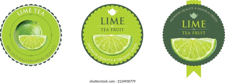 Set of vector label with lime tea.