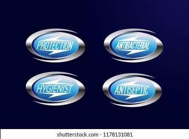 Set Vector Label Or Logo Anti Bacterial, Protection, Hygienist Or Antiseptic Icon Symbol, For Healthy Product Like As Soap, Toothpaste And Mouthwash. It Can Use For Logo Or Background