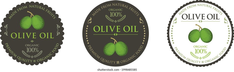 Set of vector label with olive oil.