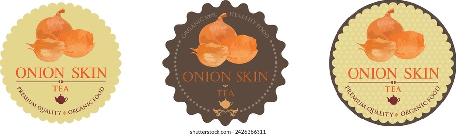 Set of vector label with Onion Skin tea.