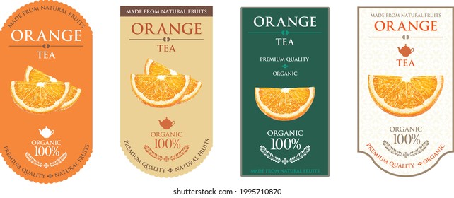 Set of vector label with orange tea.