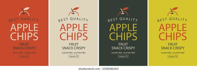 set vector label packaging for apple and pear chips with sign of apple