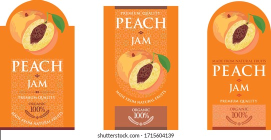 Set of vector label with peach jam.