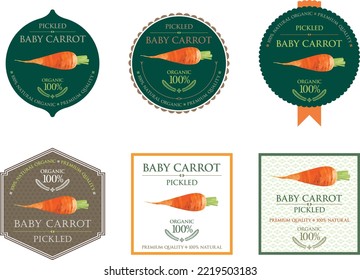 Set of vector label with Pickled baby carrots.