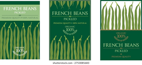 Set of vector label with Pickled French Beans.