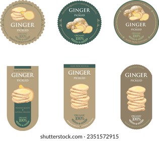 Set of vector label with Pickled Ginger.