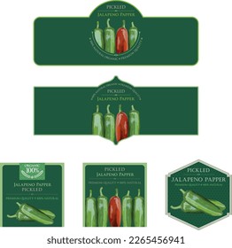 Set of vector label with Pickled  jalapeno pepper.