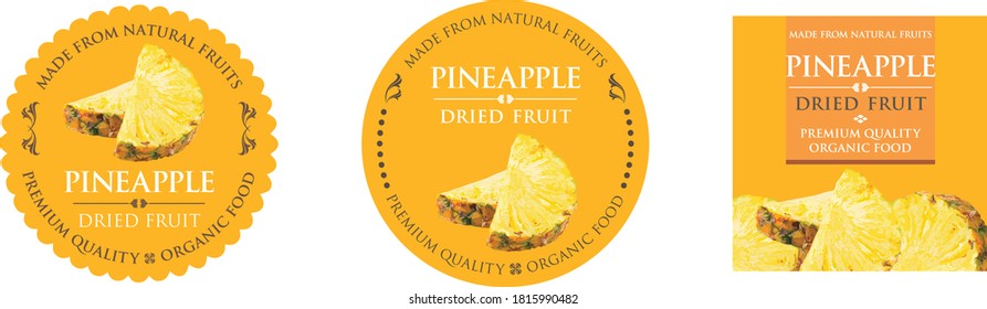 Set of vector label with Pineapple dried.