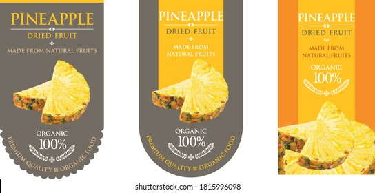 Set of vector label with Pineapple dried.