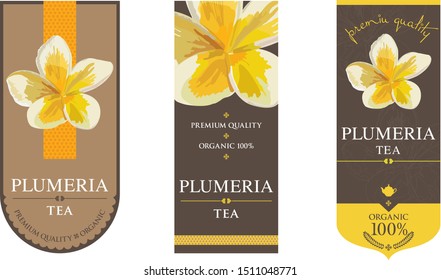 Set of vector label with plumeria tea.