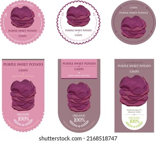 Set Of Vector Label With Purple Sweet Potato Chip.