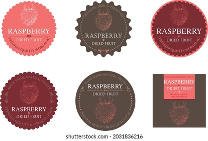 Set of vector label with raspberry dried.