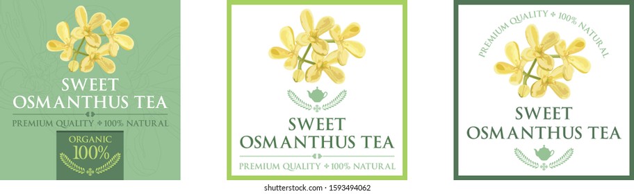 Set of vector label with sweet osmanthus tea.