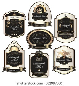set of vector label templates in black and gold colors