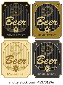 set of vector labels for beer with a wreath of wheat and malt in retro style