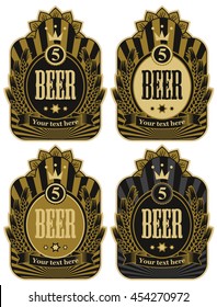 set of vector labels for beer with a wreath of wheat in retro style