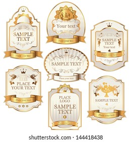 set of vector labels beige gold color