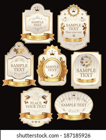 set of vector labels beige gold color