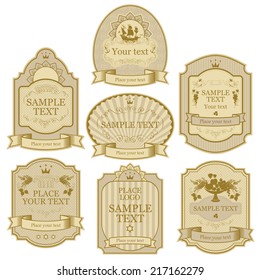 set of vector labels beige gold color