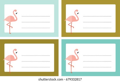 set of vector labels book name address gift tag flamingo bird animal blue green pink