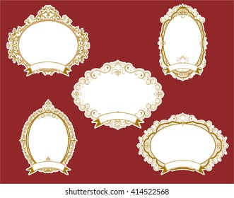 Set of vector labels, cutout paper frames with flourish decoration, vintage ornamental calligraphic vignettes