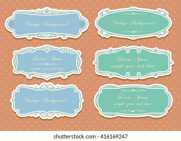 Set of vector labels, cutout paper frames with flourish decoration, vintage ornamental calligraphic vignettes, Wedding label frame design 