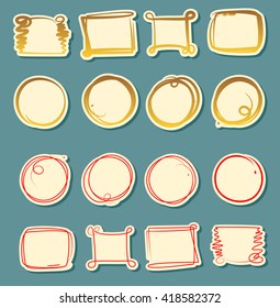 Set of vector labels, cutout paper frames with flourish decoration, vintage ornamental calligraphic vignettes, blank hand drawn circle highlighters, markers