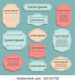 Set of vector labels, cutout paper frames with flourish decoration, vintage ornamental calligraphic vignettes