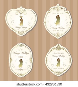 Set Of Vector Labels, Cutout Paper Frames With Flourish Decoration, Vintage Ornamental Calligraphic Vignettes, Wedding Label Frame Design 