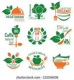 set vector labels and emblems of health and vegetarian food