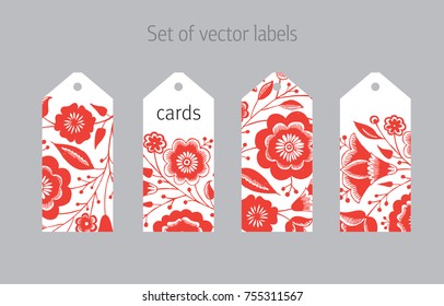 Set of vector labels with floral ornament. Vintage cards. 