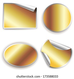 Set of vector labels. Golden papers with rolled-up edges.