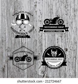 Set of vector labels, motorbike shop. 