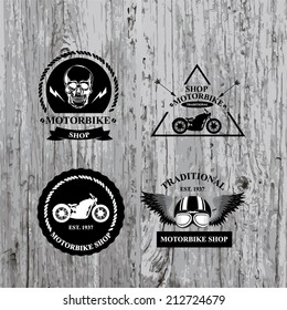 Set of vector labels, motorbike shop. 