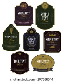 Set of vector labels on wine in retro style