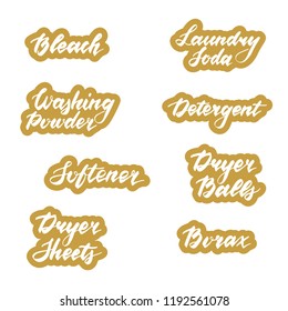 Set of vector labels. Stickers for bathroom and laundry jars or containers. Hand drawn patch elements for your design. Graphic illustration