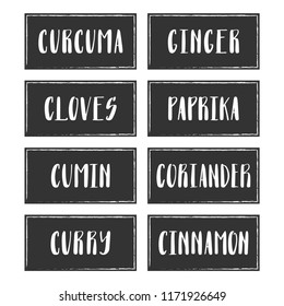 Set of vector labels. Stickers for kitchen jars or containers. Hand drawn elements for your design. Graphic illustration