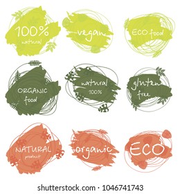 set of vector labels. a theme of a healthy food and vegetarianism.