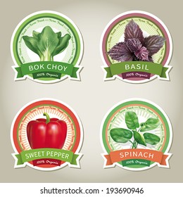 Set of vector labels with vegetables and herbs. Vector eps 10.