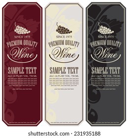 Set Of Vector Labels For Wine With Grapes